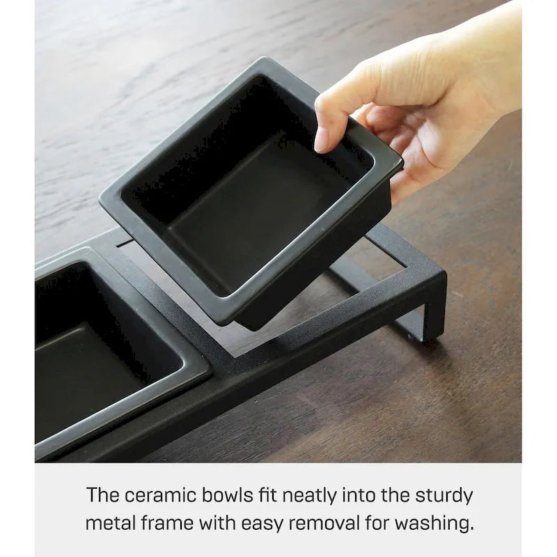 Yamazaki Home Pet Food Bowls - Two Styles, Steel and Ceramic, Short, 1.25 cups, 300 milliliters per bowl