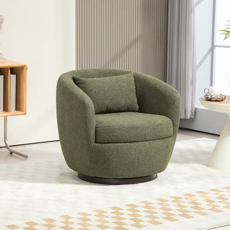 Upholstered Swivel Barrel Armchair with Storage Modern Living Room Side Chair for Bedroom/Office/Reading Spaces