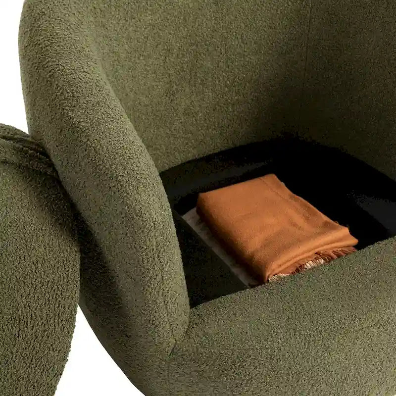 Upholstered Swivel Barrel Armchair with Storage Modern Living Room Side Chair for Bedroom/Office/Reading Spaces