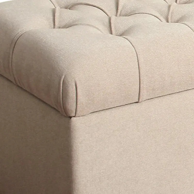 Fabric Upholstered Button Tufted Wooden Bench With Hinged Storage, Cream and Brown