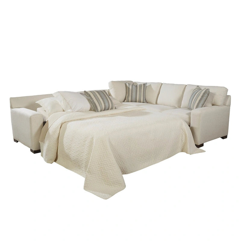 Kobe Cream Sectional Sofa Bed with Queen Gel Memory Foam Mattress