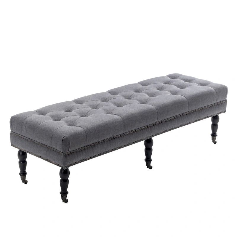 Porthos Home Juna Fabric Accent Bench with Rubberwood Legs and Wheels