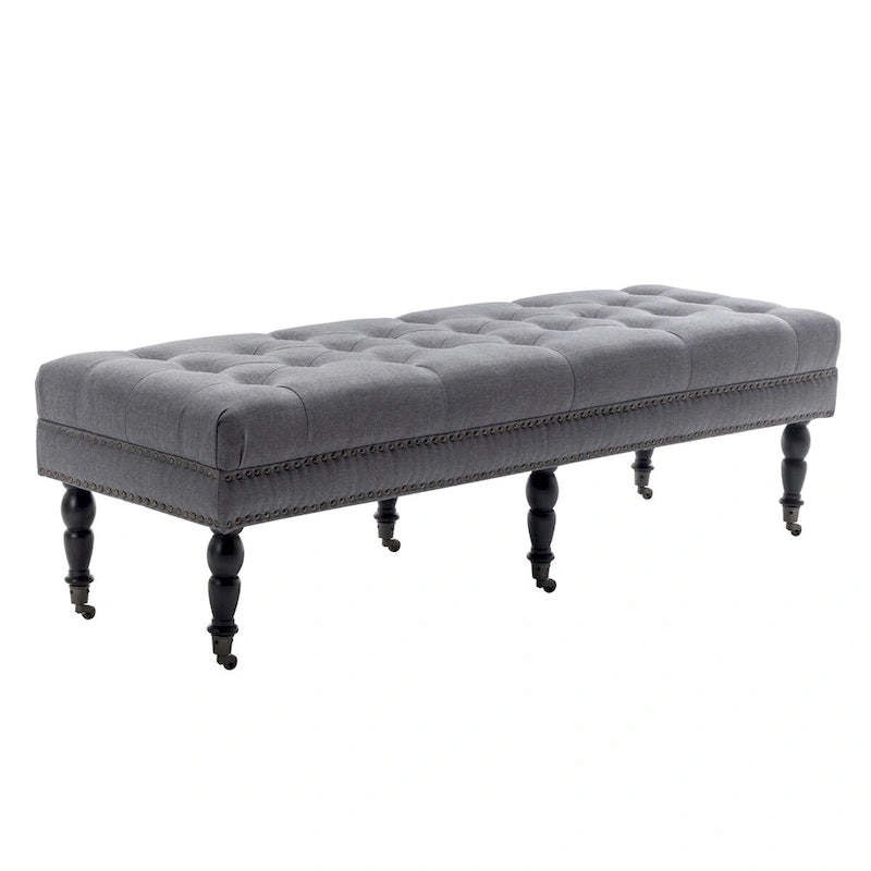 Porthos Home Juna Fabric Accent Bench with Rubberwood Legs and Wheels