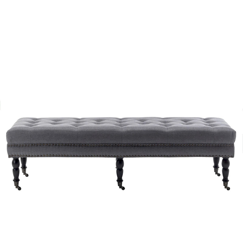 Porthos Home Juna Fabric Accent Bench with Rubberwood Legs and Wheels