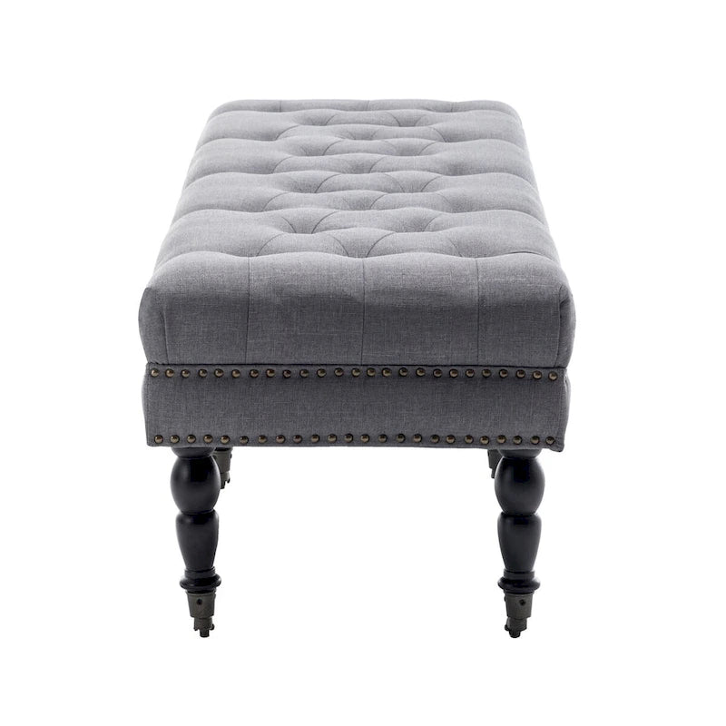 Porthos Home Juna Fabric Accent Bench with Rubberwood Legs and Wheels