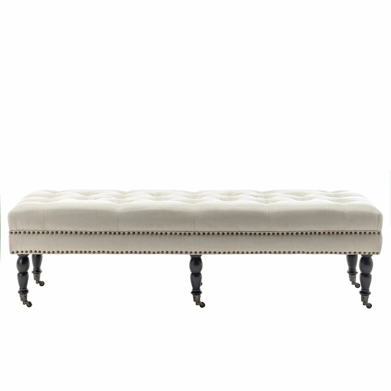 Porthos Home Juna Fabric Accent Bench with Rubberwood Legs and Wheels