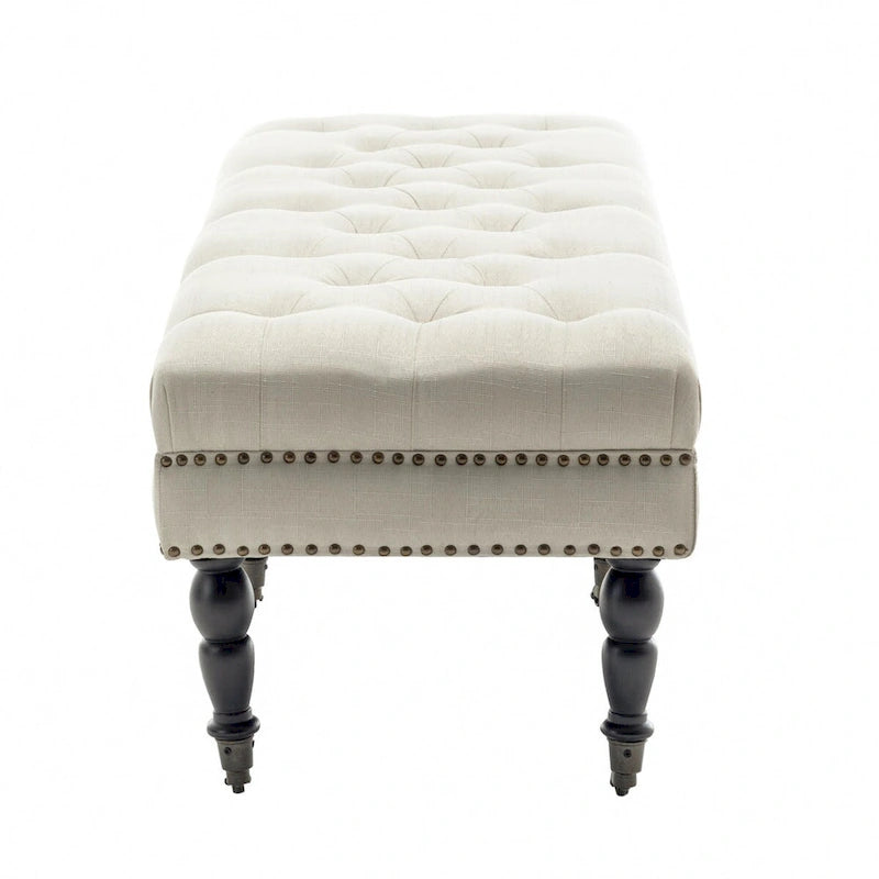 Porthos Home Juna Fabric Accent Bench with Rubberwood Legs and Wheels