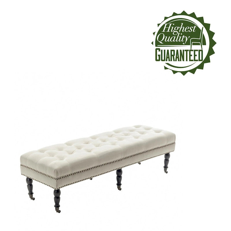 Porthos Home Juna Fabric Accent Bench with Rubberwood Legs and Wheels
