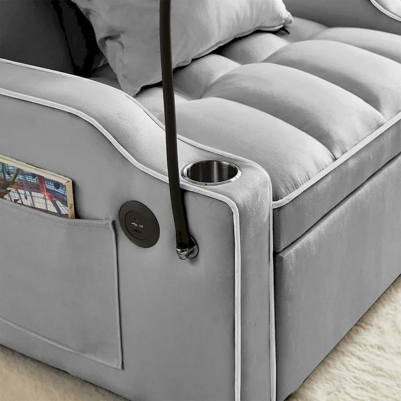 Convertible Sleeper Sofa Bed with USB-Port and Cup Holders