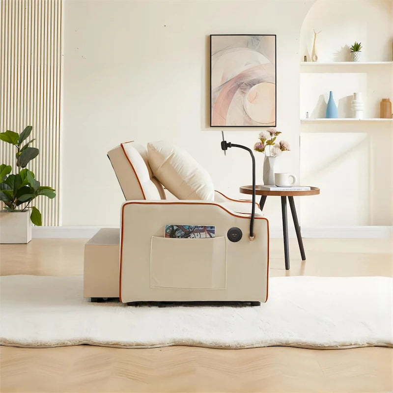 Convertible Sleeper Sofa Bed with USB-Port and Cup Holders