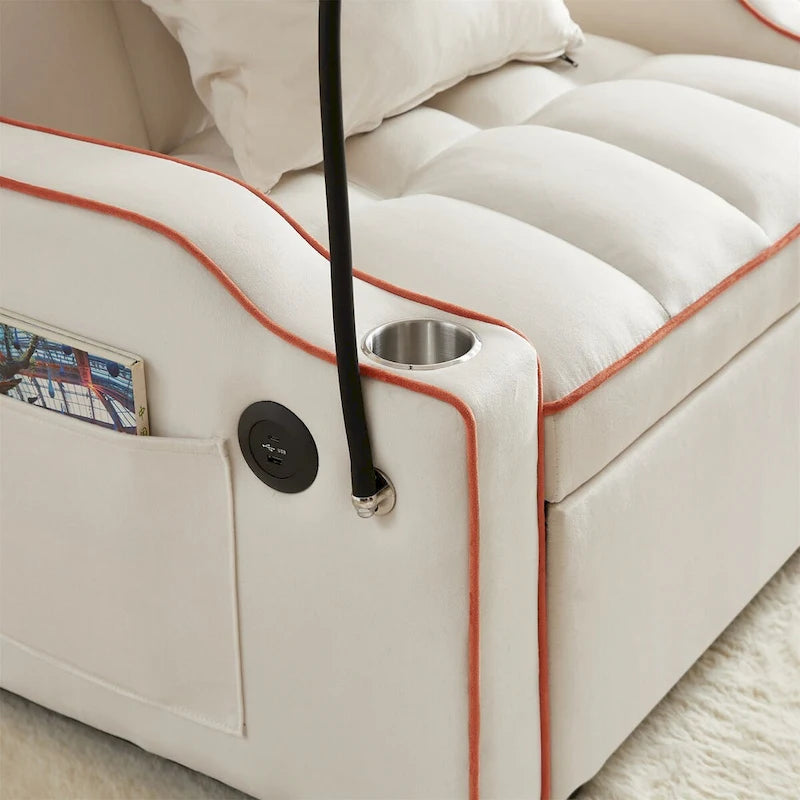 Convertible Sleeper Sofa Bed with USB-Port and Cup Holders