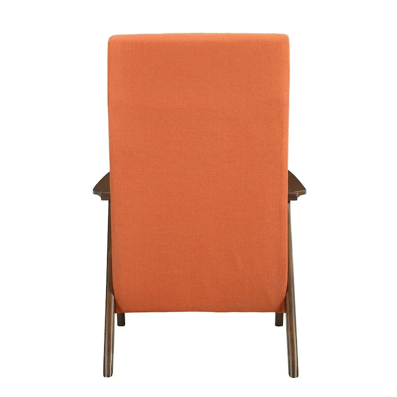 Mary 32 Inch Accent Chair Armchair, Orange Polyester Linen, Solid Wood