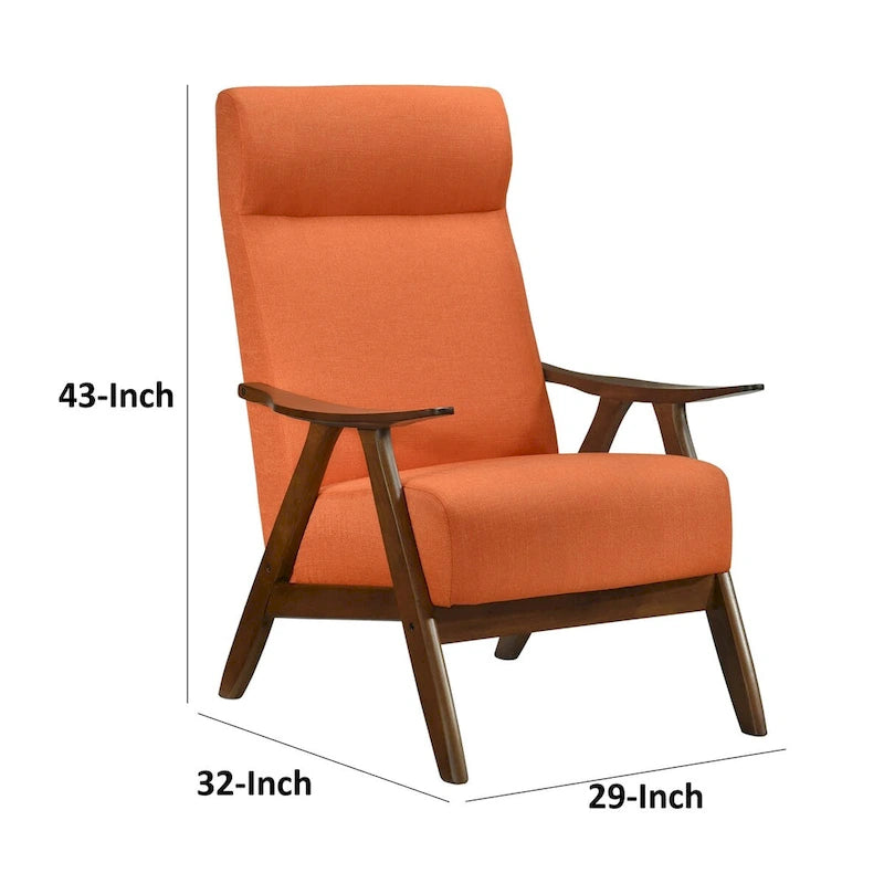 Mary 32 Inch Accent Chair Armchair, Orange Polyester Linen, Solid Wood