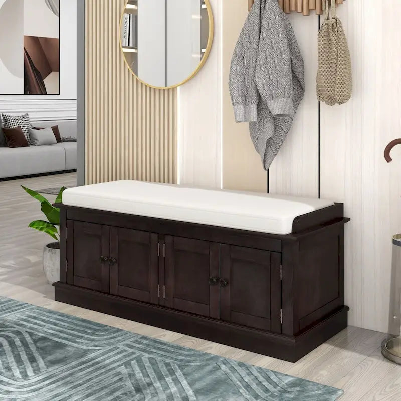 Entryway Storage Bench with 4 Doors and Adjustable Shelves