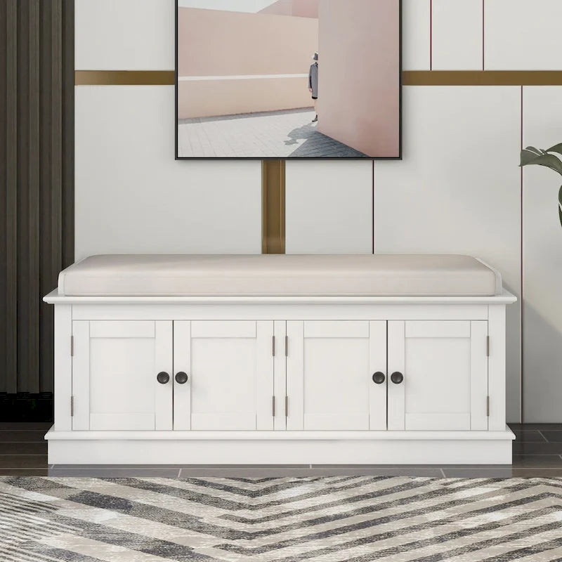 Entryway Storage Bench with 4 Doors and Adjustable Shelves