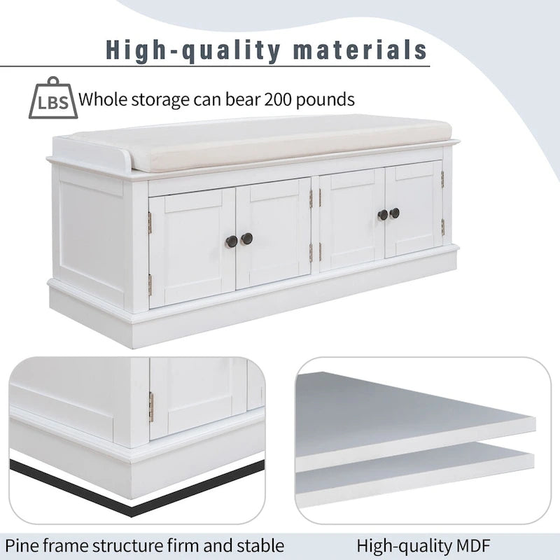 Entryway Storage Bench with 4 Doors and Adjustable Shelves