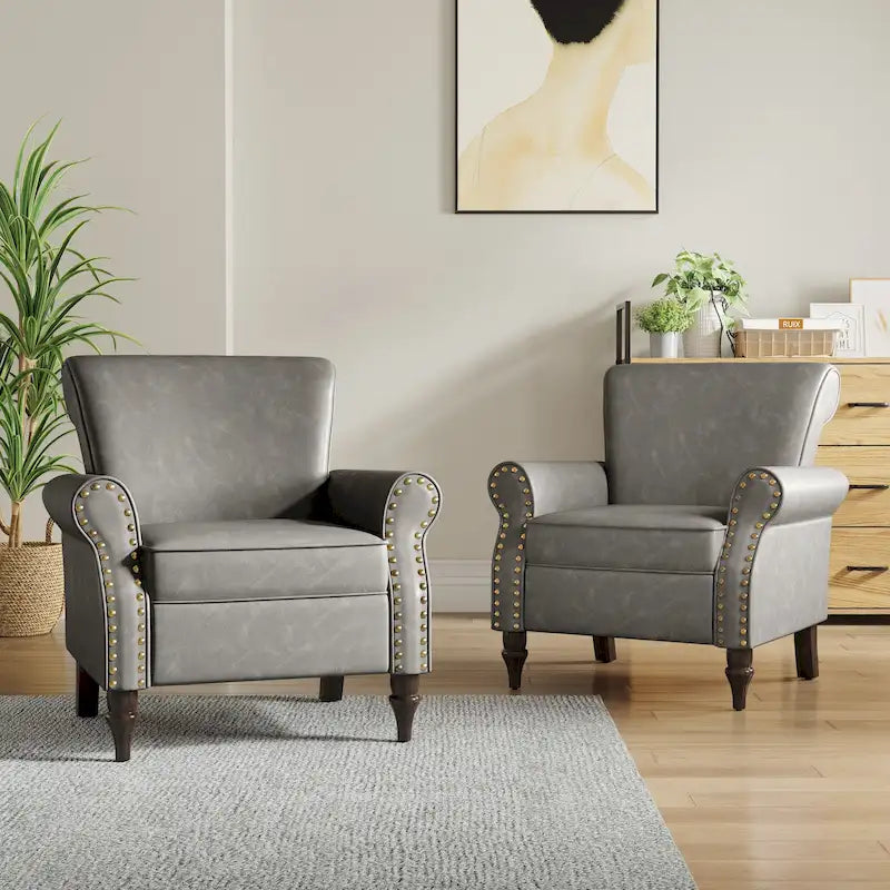 2 Set Nailheads Accent Chair Faux Leather Armchair