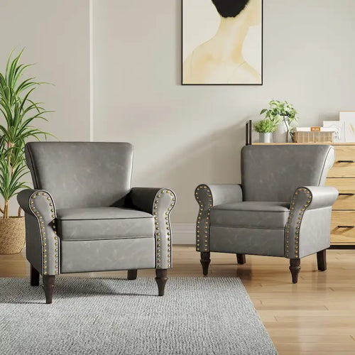 2 Set Nailheads Accent Chair Faux Leather Armchair