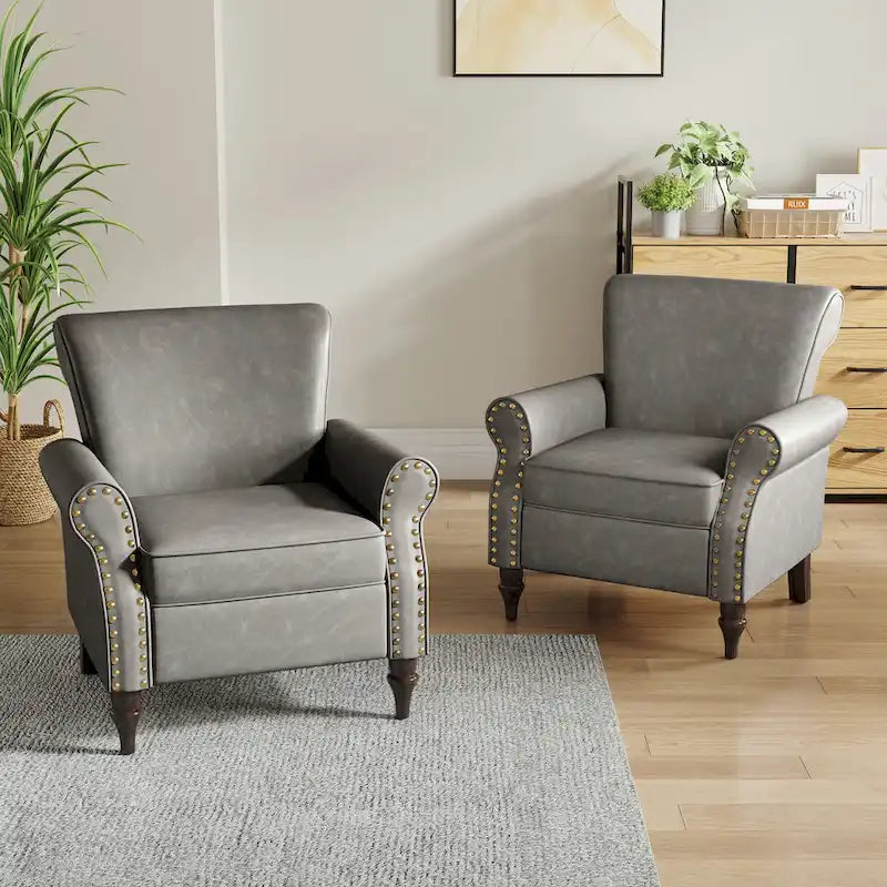 2 Set Nailheads Accent Chair Faux Leather Armchair