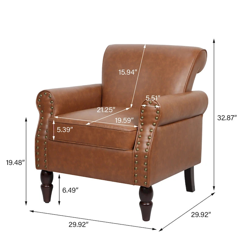 2 Set Nailheads Accent Chair Faux Leather Armchair