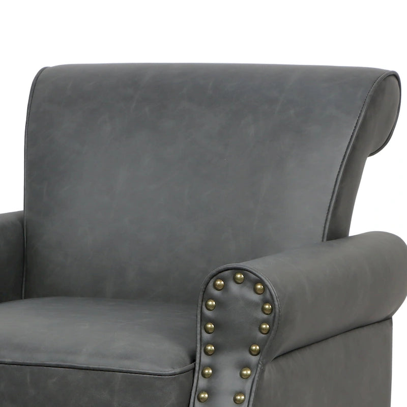 2 Set Nailheads Accent Chair Faux Leather Armchair