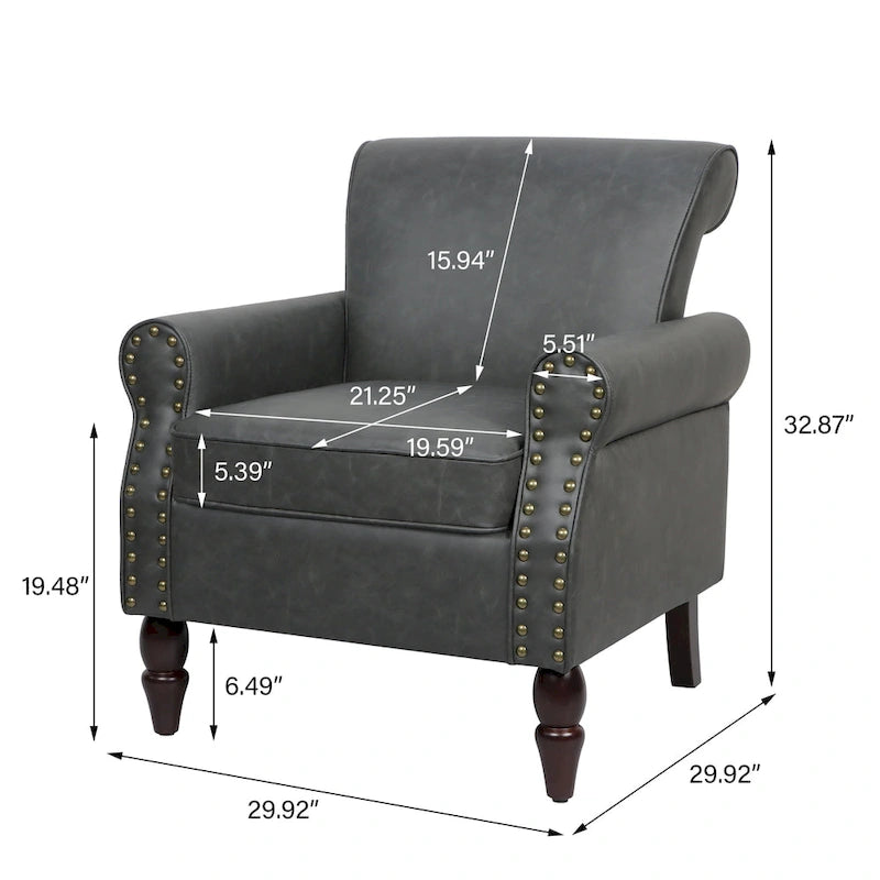 2 Set Nailheads Accent Chair Faux Leather Armchair