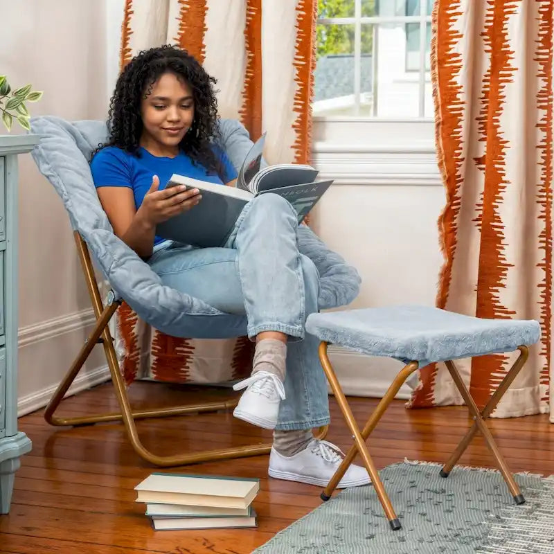 Oversized Folding Upholstered Saucer Chair with Ottoman