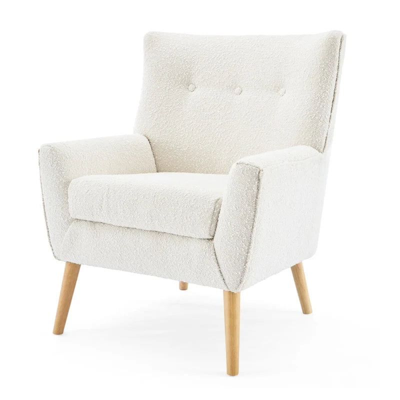 Modern Plush Fabric Accent Chair with Wood Legs