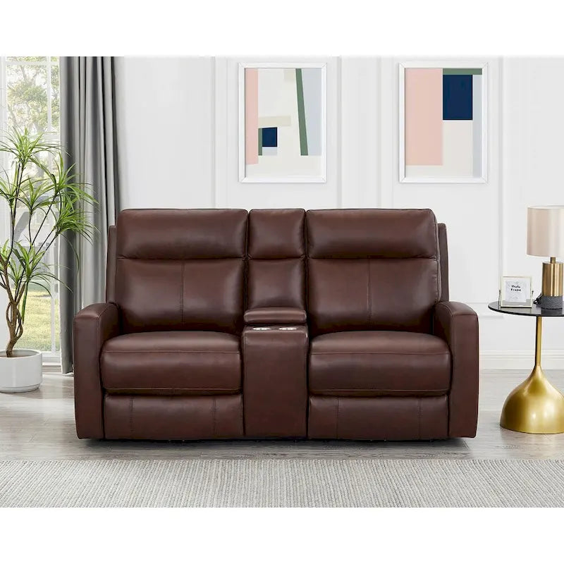 Hydeline Vienna Zero Gravity Power Recline and Headrest Top Grain Leather Loveseat with Console