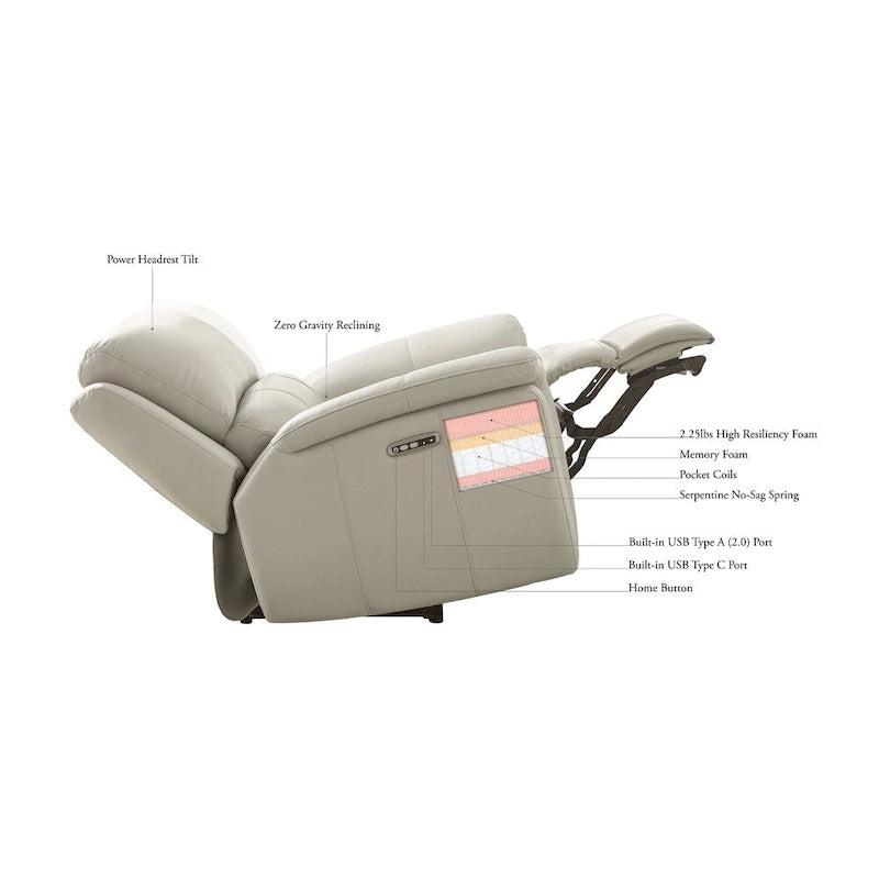 Hydeline Vienna Zero Gravity Power Recline and Headrest Top Grain Leather Loveseat with Console