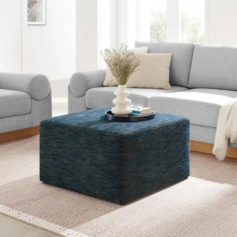 Callum 17/28 Square Woven Heathered Fabric Upholstered Ottoman
