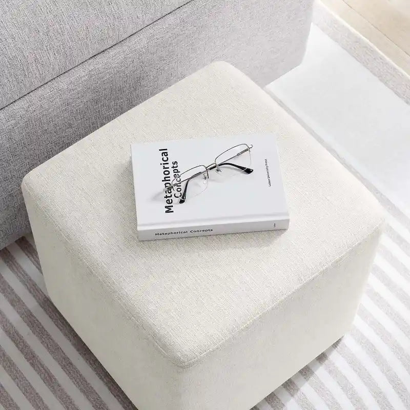 Callum 17/28 Square Woven Heathered Fabric Upholstered Ottoman