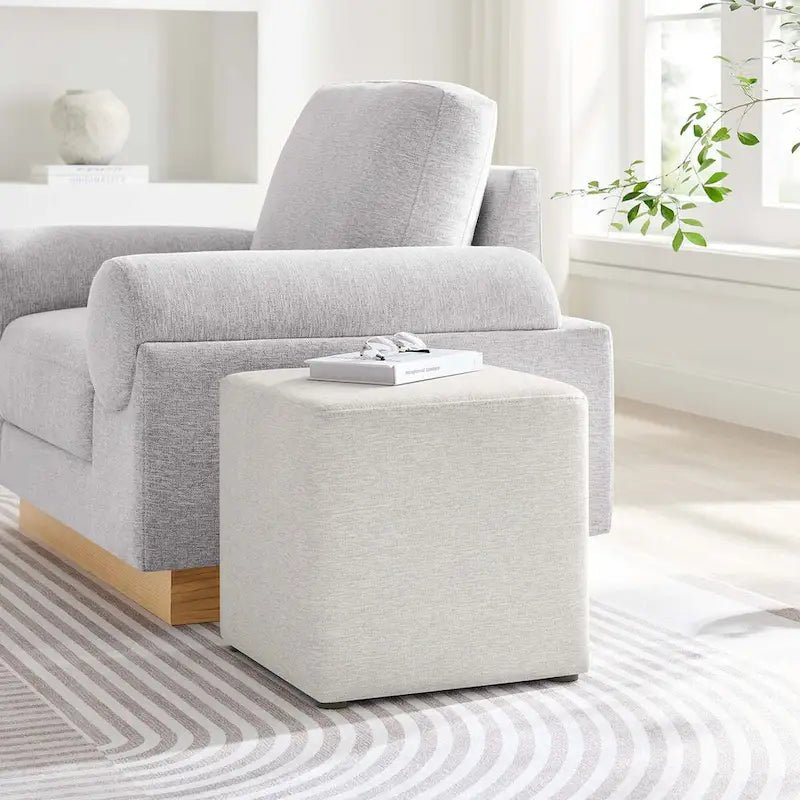 Callum 17/28 Square Woven Heathered Fabric Upholstered Ottoman