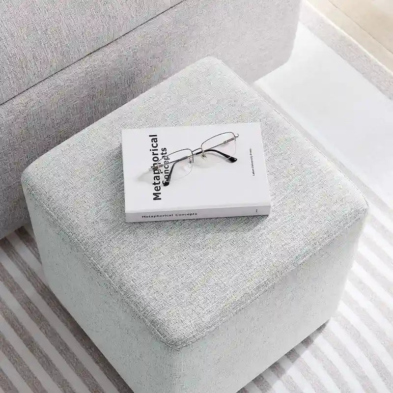 Callum 17/28 Square Woven Heathered Fabric Upholstered Ottoman