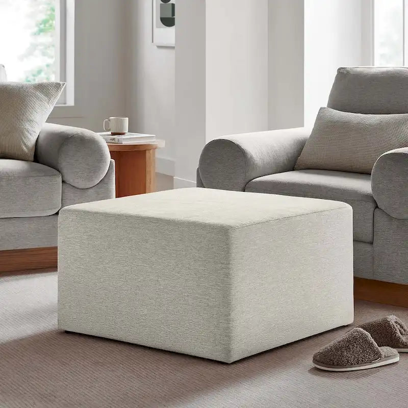 Callum 17/28 Square Woven Heathered Fabric Upholstered Ottoman