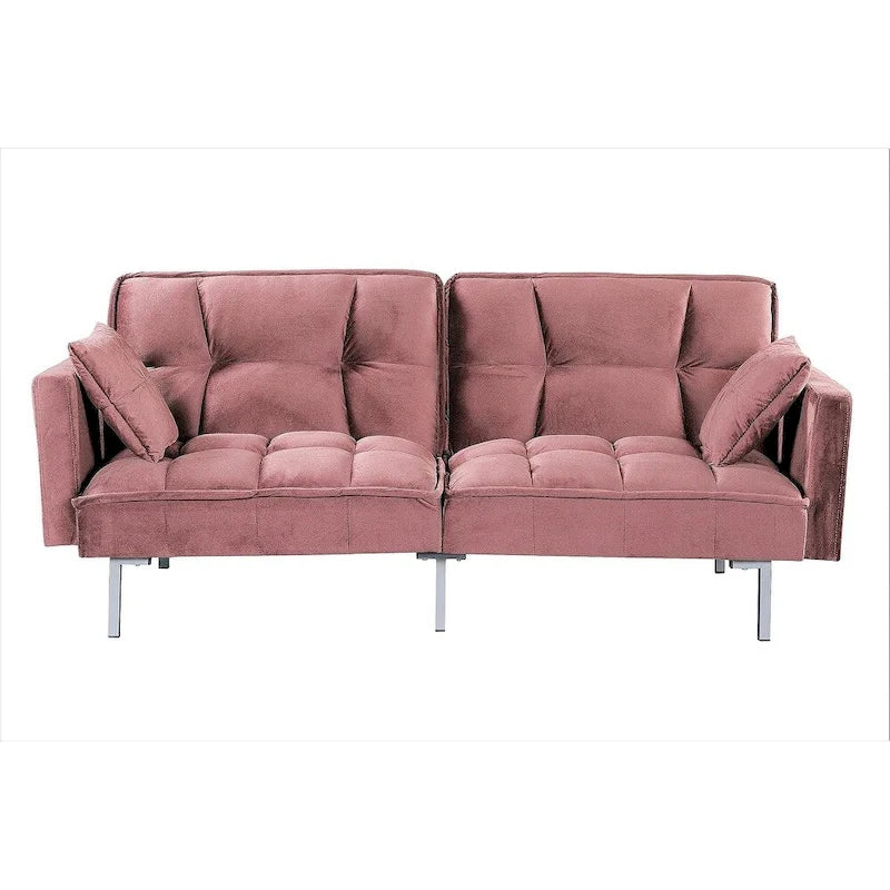 Regal Convertible Sleeper Sofa Bed Velvet Pull Out Couch with Mid-Century Style Tufted Design and Metal Legs