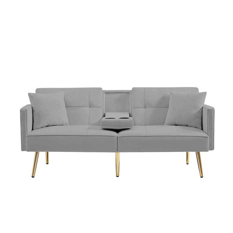 Velvet Futon Sofa Bed with Gold Metal Legs for Living Room, Entryway, Hallway, Office