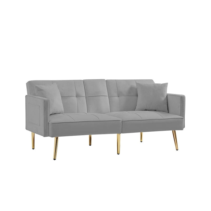Velvet Futon Sofa Bed with Gold Metal Legs for Living Room, Entryway, Hallway, Office