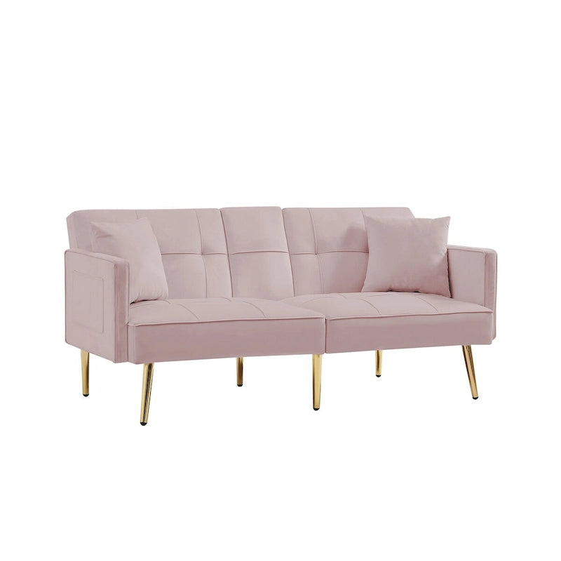 Velvet Futon Sofa Bed with Gold Metal Legs for Living Room, Entryway, Hallway, Office