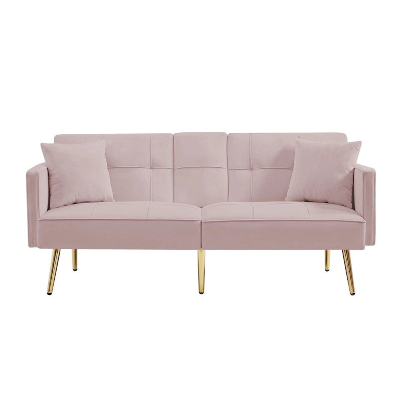 Velvet Futon Sofa Bed with Gold Metal Legs for Living Room, Entryway, Hallway, Office