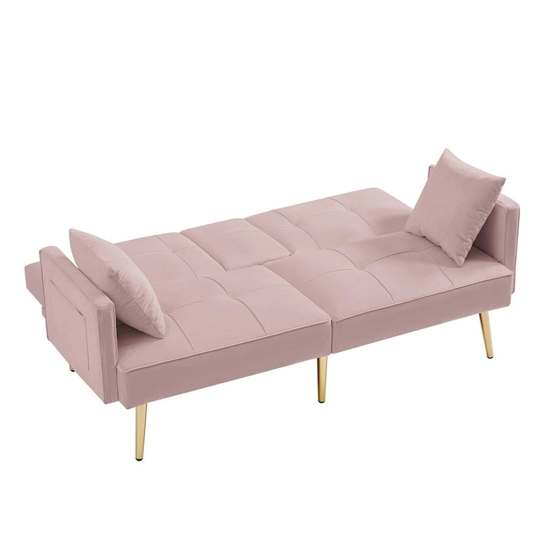 Velvet Futon Sofa Bed with Gold Metal Legs for Living Room, Entryway, Hallway, Office