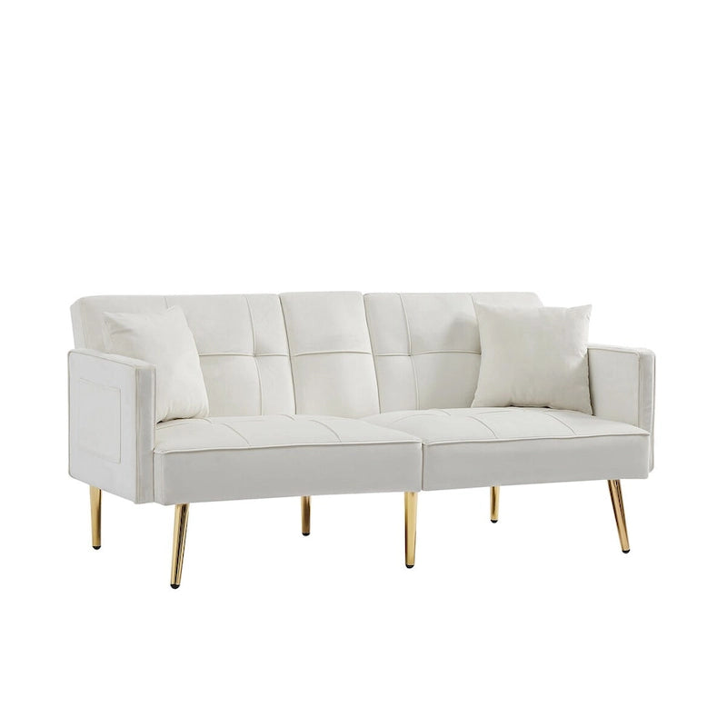 Velvet Futon Sofa Bed with Gold Metal Legs for Living Room, Entryway, Hallway, Office