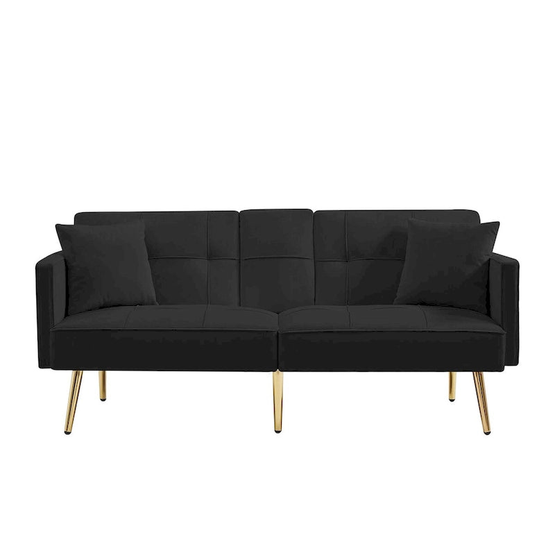 Velvet Futon Sofa Bed with Gold Metal Legs for Living Room, Entryway, Hallway, Office