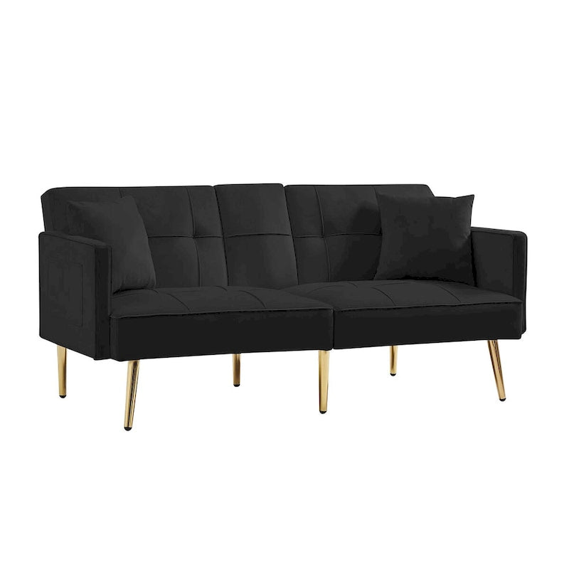 Velvet Futon Sofa Bed with Gold Metal Legs for Living Room, Entryway, Hallway, Office