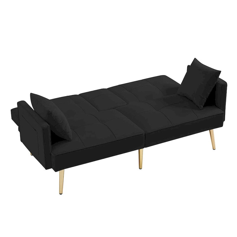 Velvet Futon Sofa Bed with Gold Metal Legs for Living Room, Entryway, Hallway, Office
