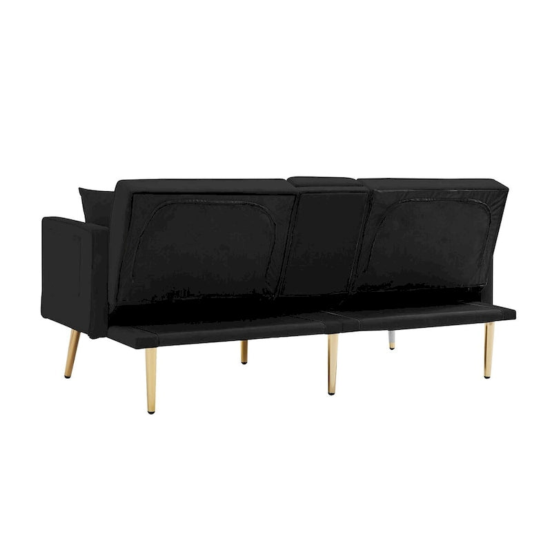 Velvet Futon Sofa Bed with Gold Metal Legs for Living Room, Entryway, Hallway, Office