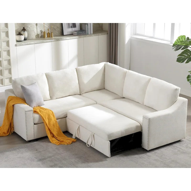 L-shaped Sofa with Pull-out Sofa Bed,Corner Sofa,Comfortable Living Room Furniture Set,Sleeper Sofa Bed,Corner Seat for Two
