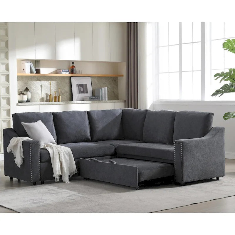 L-shaped Sofa with Pull-out Sofa Bed,Corner Sofa,Comfortable Living Room Furniture Set,Sleeper Sofa Bed,Corner Seat for Two