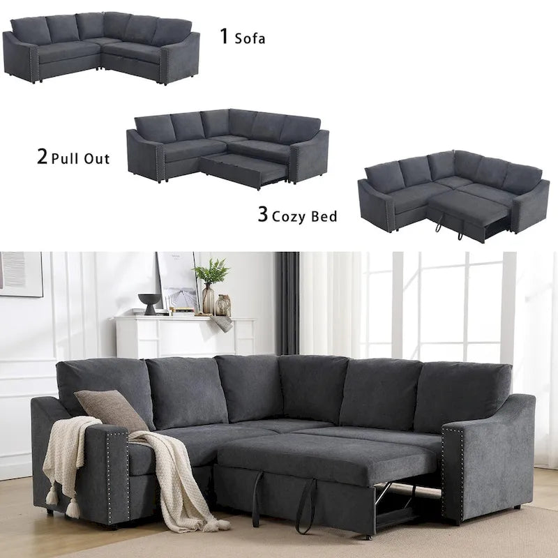 L-shaped Sofa with Pull-out Sofa Bed,Corner Sofa,Comfortable Living Room Furniture Set,Sleeper Sofa Bed,Corner Seat for Two