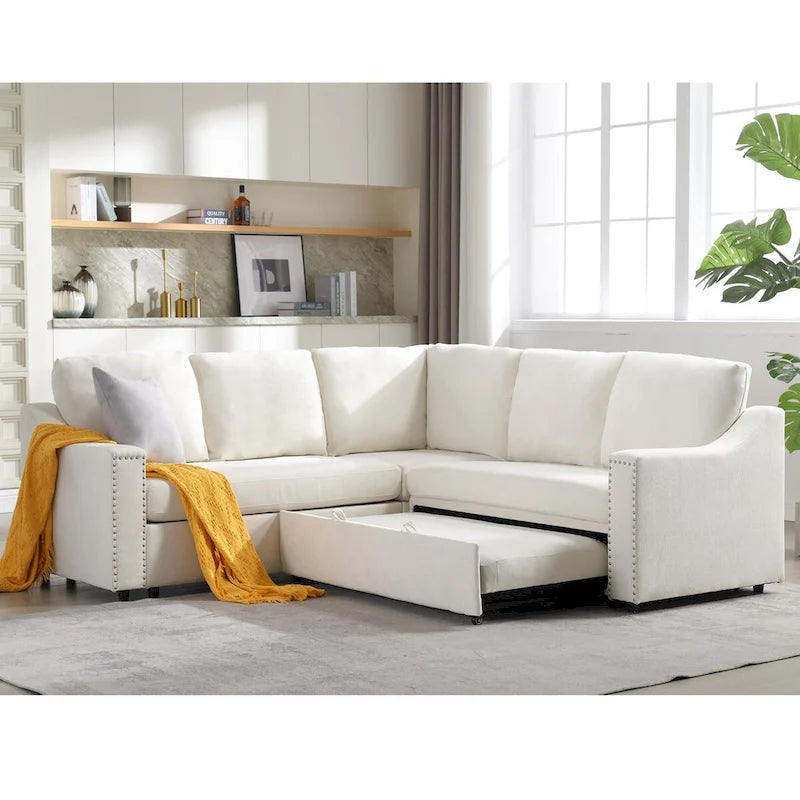 L-shaped Sofa with Pull-out Sofa Bed,Corner Sofa,Comfortable Living Room Furniture Set,Sleeper Sofa Bed,Corner Seat for Two